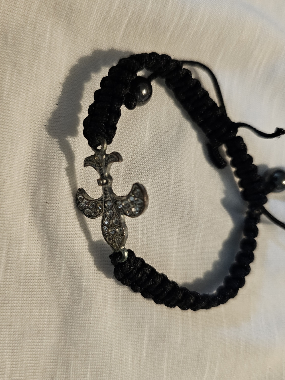 Black Braided Bracelet with Crystal Fleur-de-Lis Accent